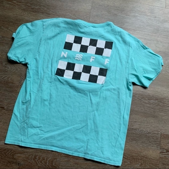 Neff Checkerboard Teal Blue Skater Snow Ski T-Shirt XL - Picture 7 of 7